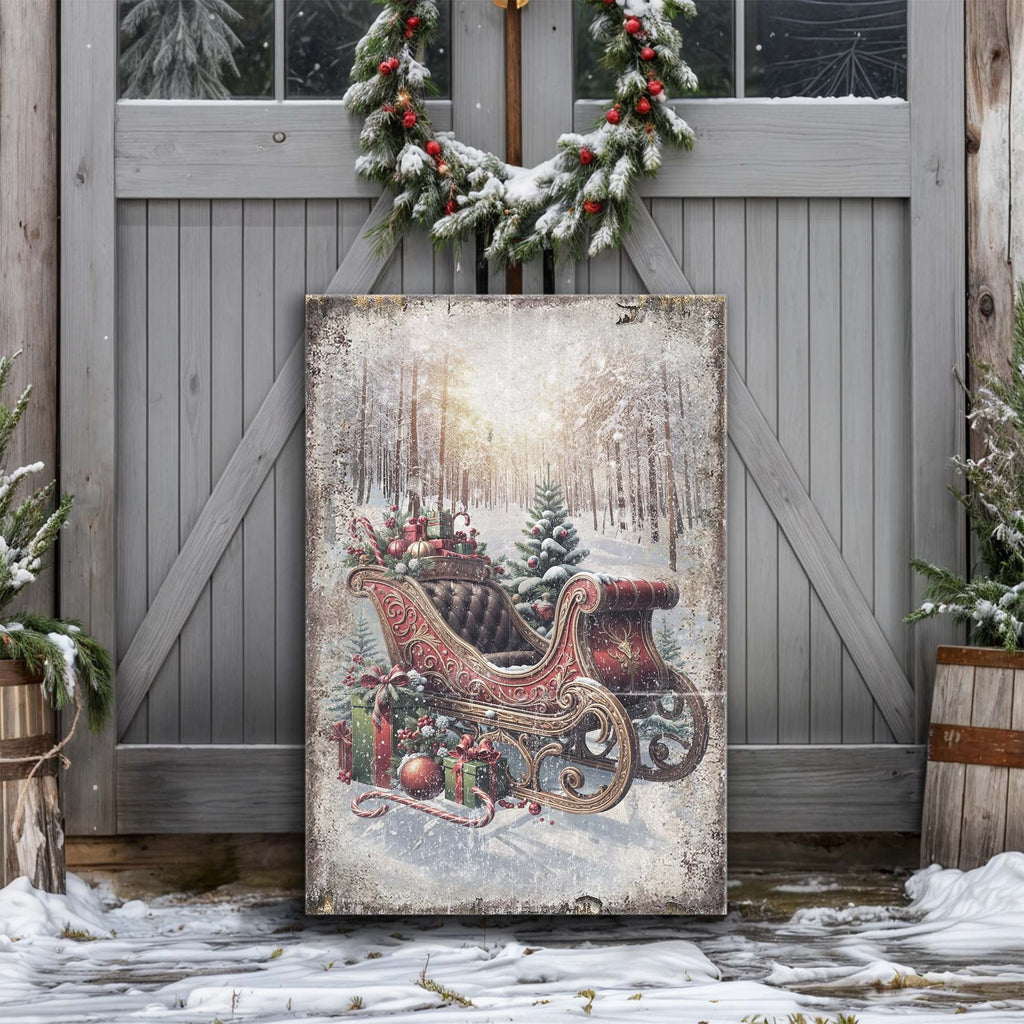 Vintage Christmas Sleigh Sled Canvas Wall Art