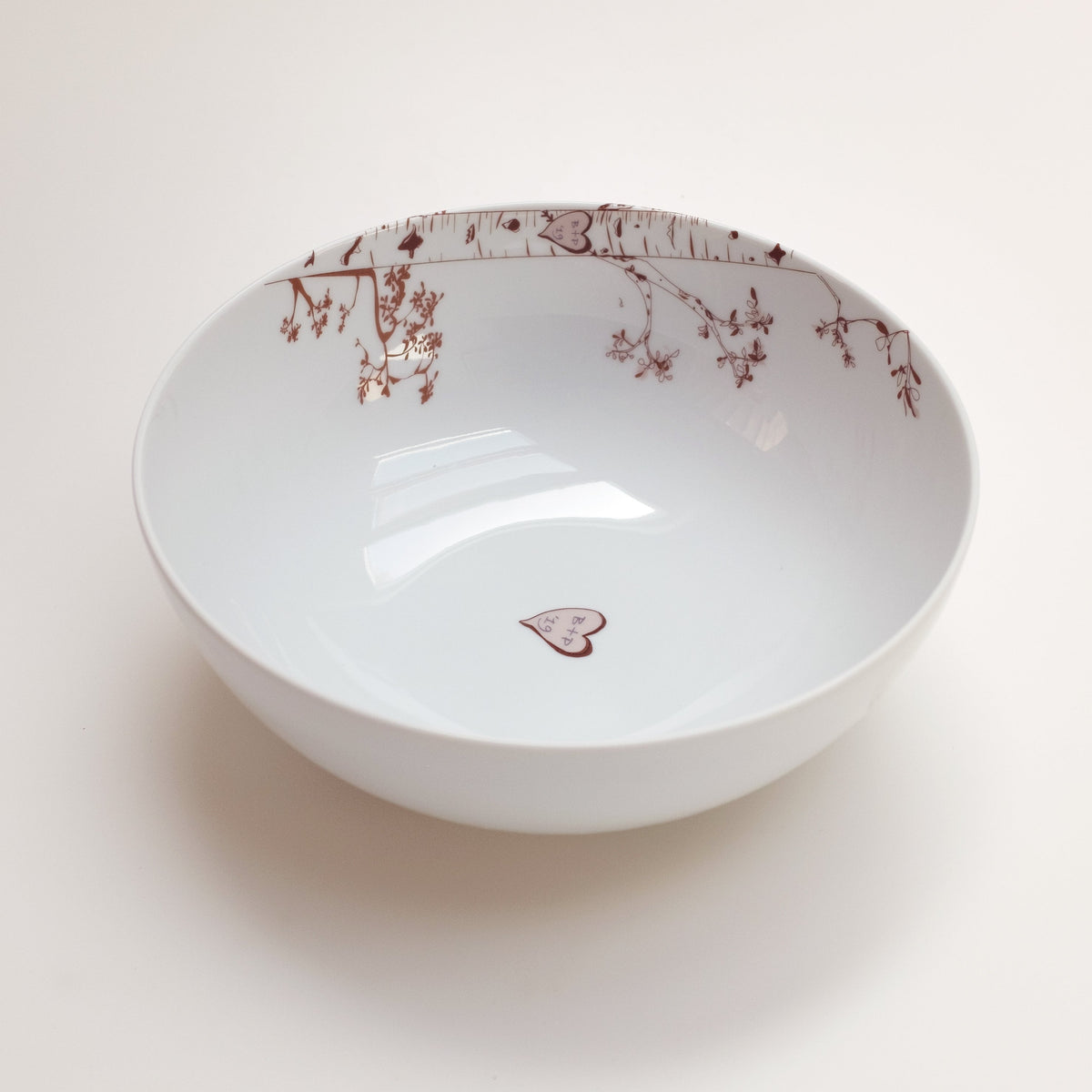 Personalized Birch Serving Bowl – Custom Initials in Heart Design
