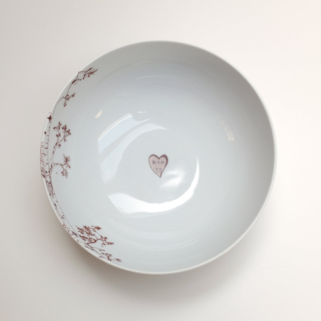 Personalized Birch Serving Bowl – Custom Initials in Heart Design