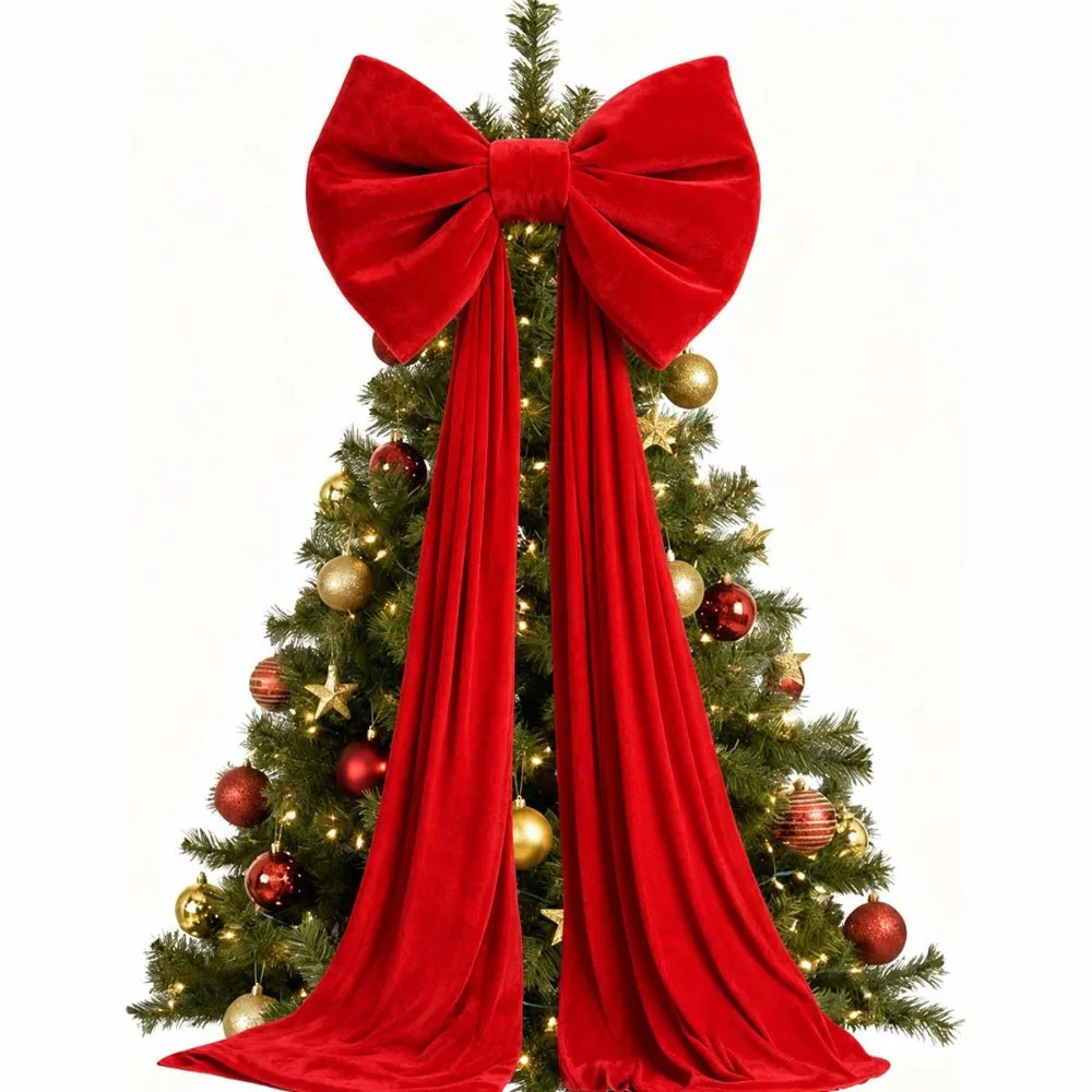 Large Velvet Christmas Tree Bow | Long Draping Tails | 5 Colors & 3 Sizes