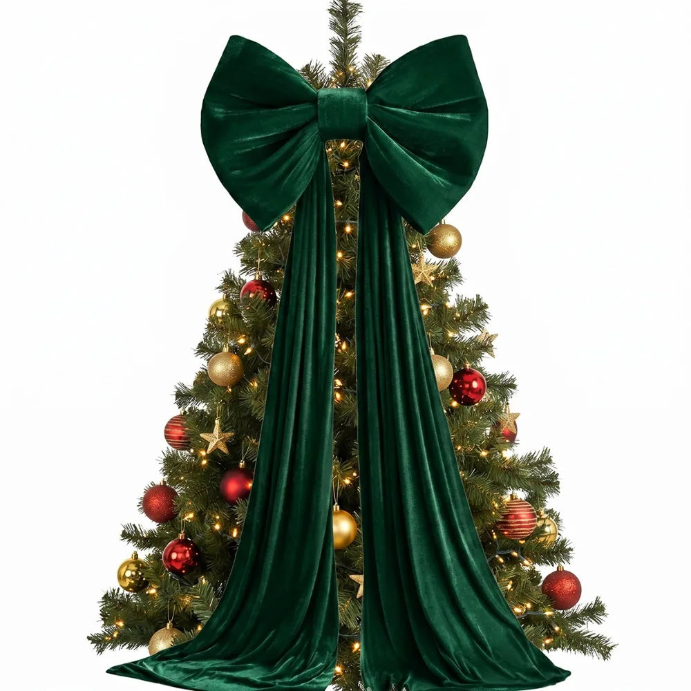 Large Velvet Christmas Tree Bow | Long Draping Tails | 5 Colors & 3 Sizes