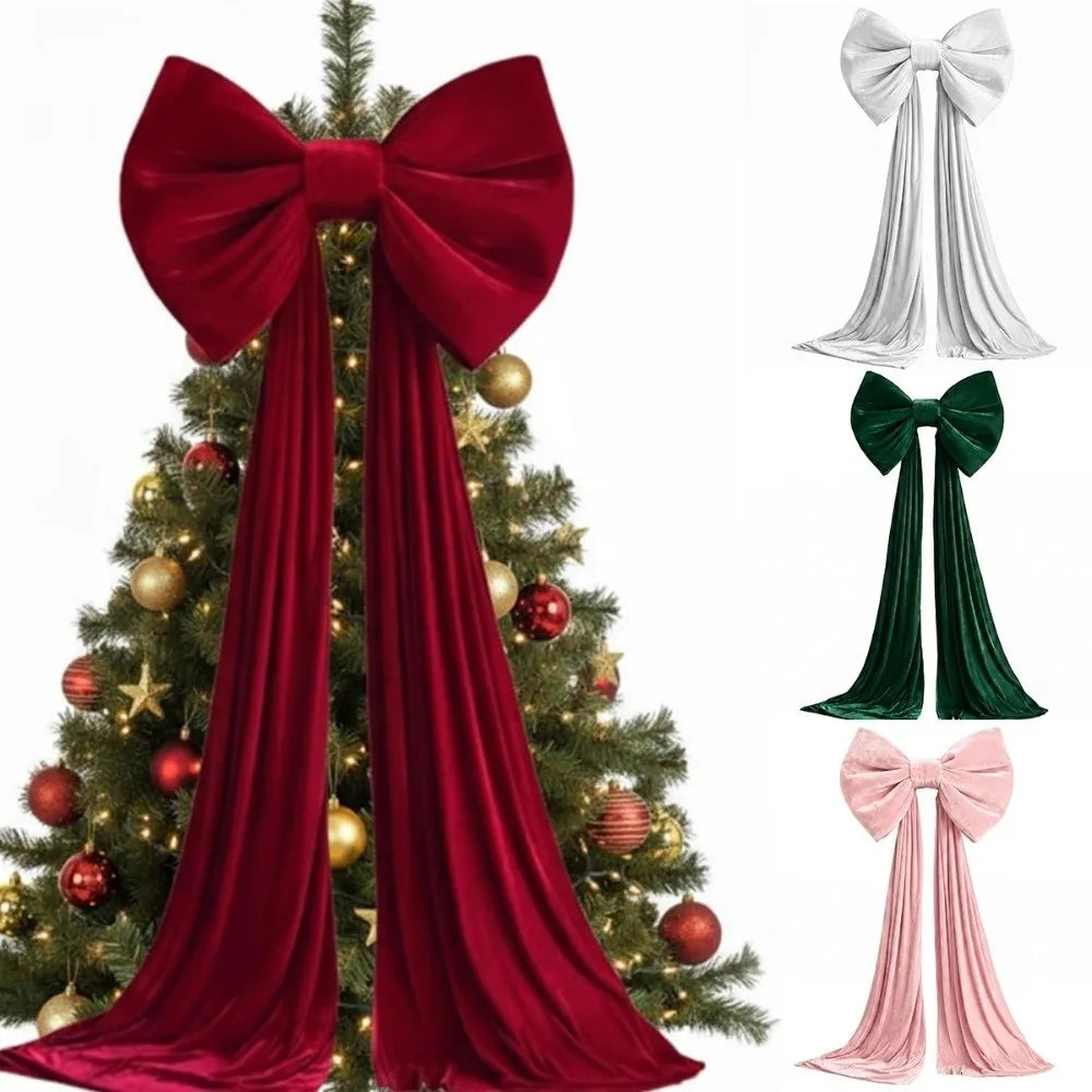 Large Velvet Christmas Tree Bow | Long Draping Tails | 5 Colors & 3 Sizes