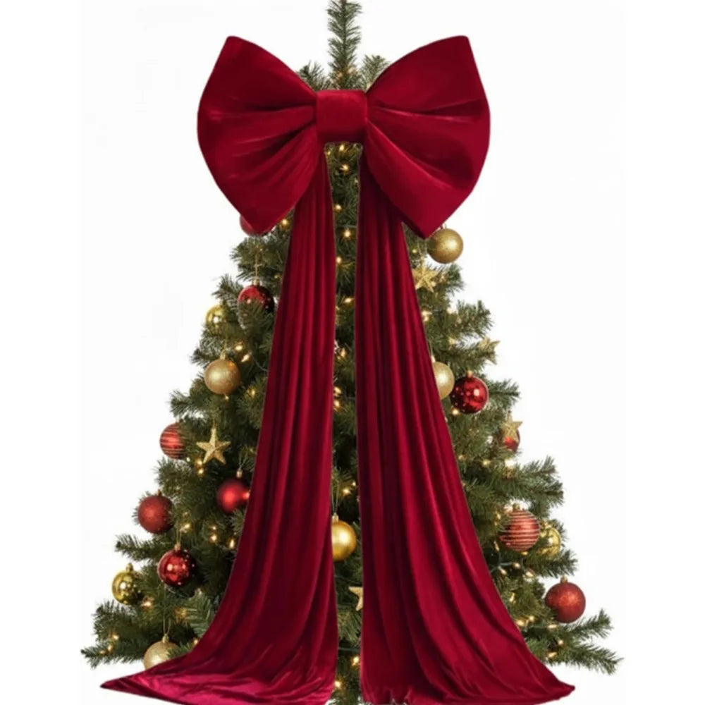 Large Velvet Christmas Tree Bow | Long Draping Tails | 5 Colors & 3 Sizes