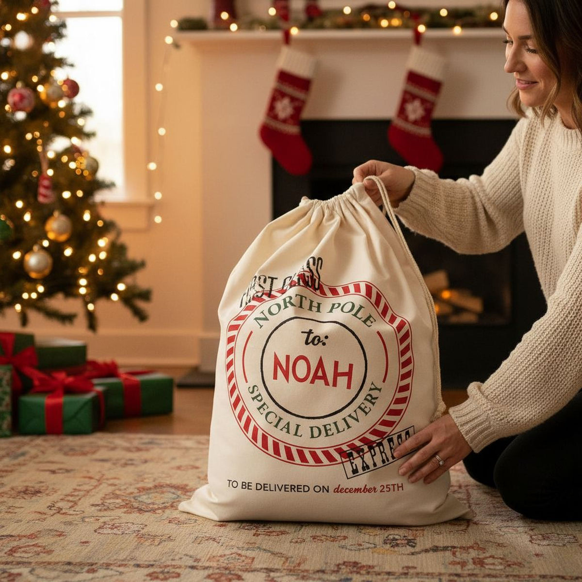 Personalized Santa Sack | Custom Canvas Christmas Gift Bag