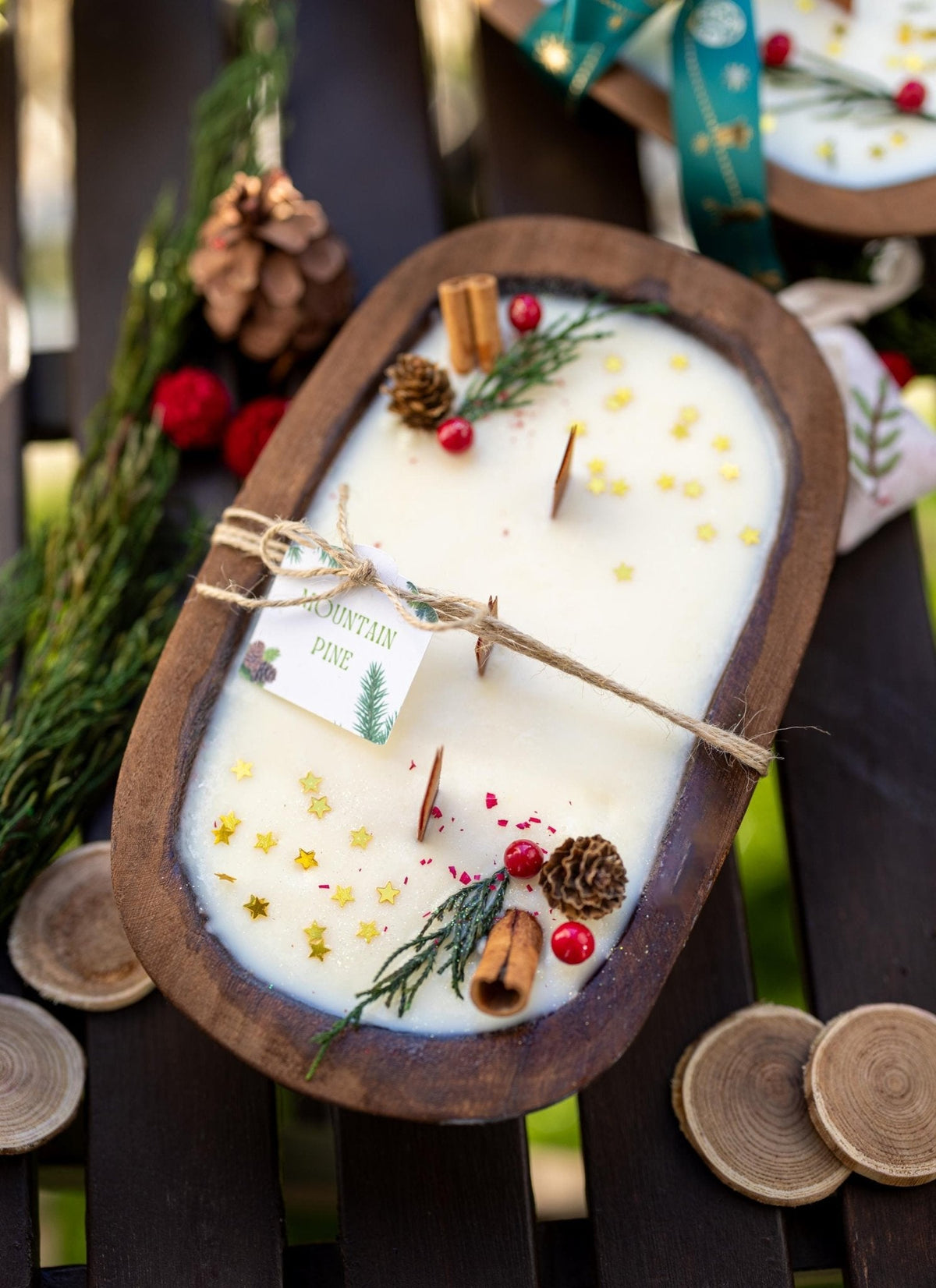 Handcrafted Christmas Dough Bowl Candle | Soy Wax | Farmhouse Holiday Decor