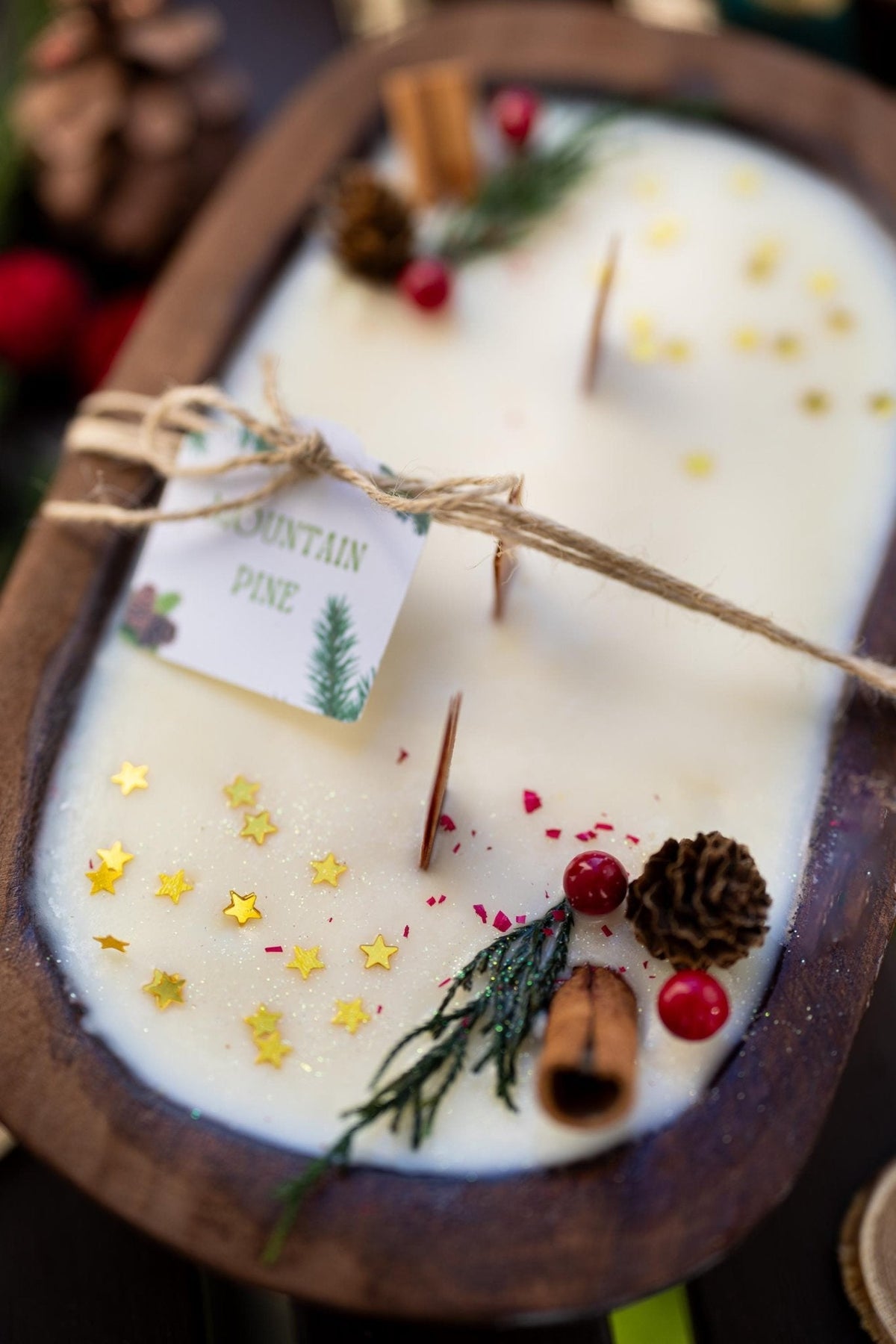 Handcrafted Christmas Dough Bowl Candle | Soy Wax | Farmhouse Holiday Decor