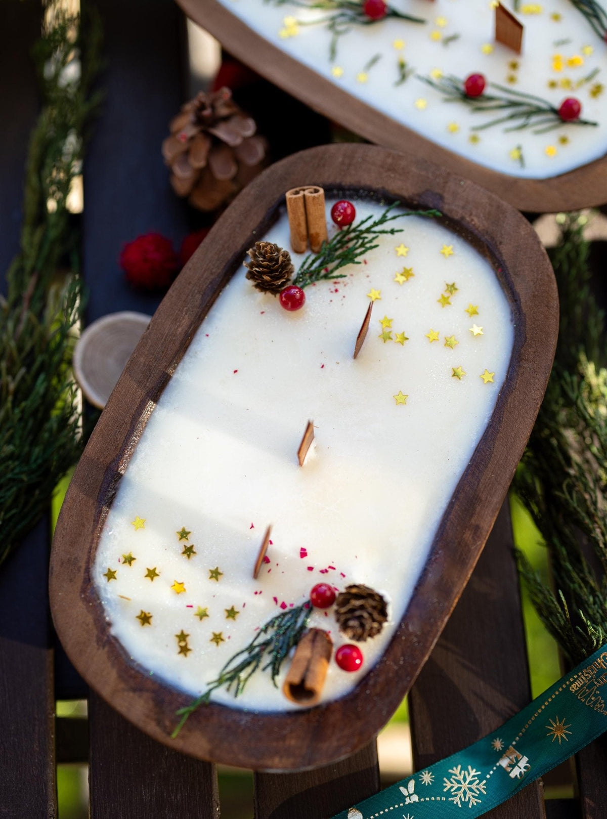 Handcrafted Christmas Dough Bowl Candle | Soy Wax | Farmhouse Holiday Decor