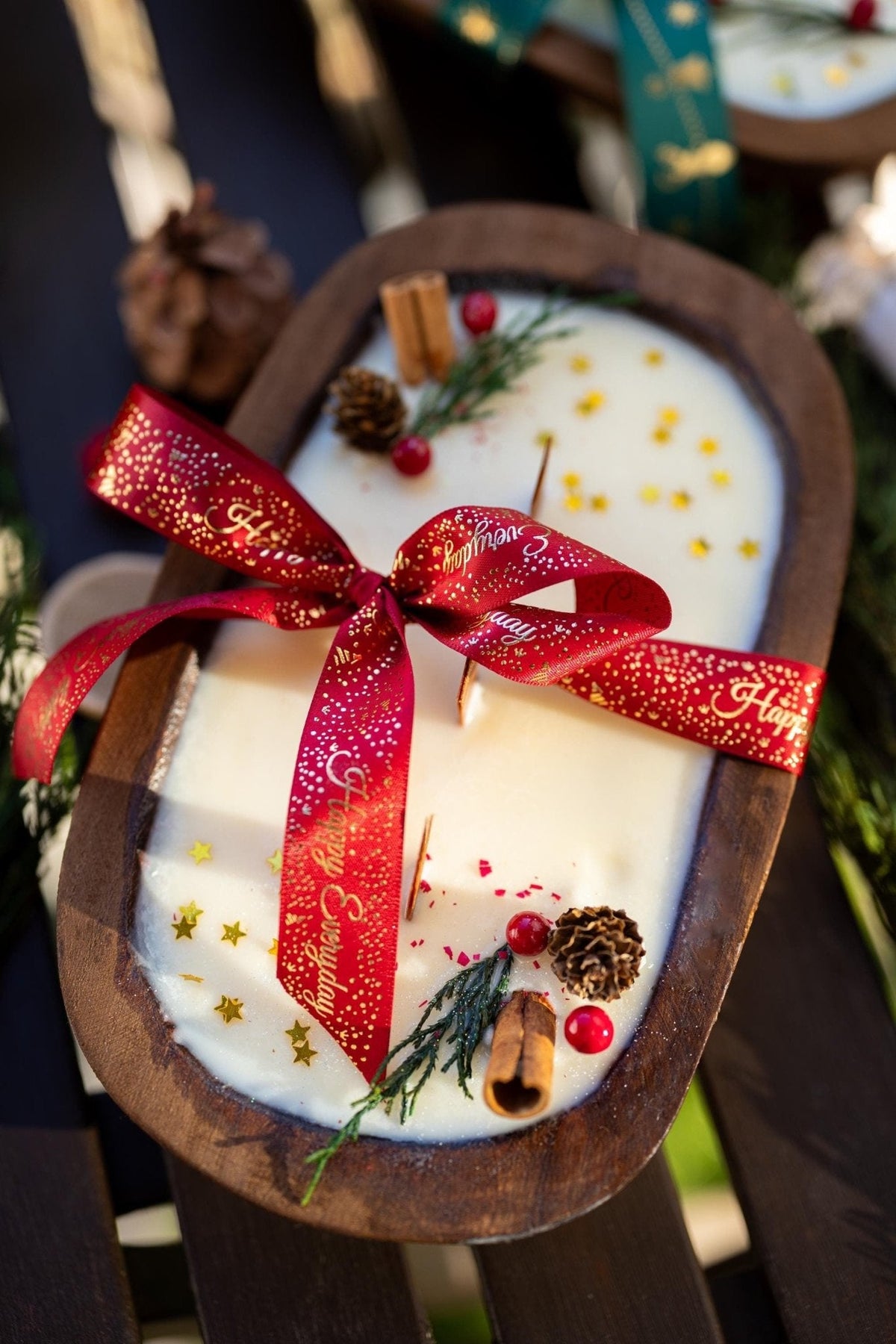Handcrafted Christmas Dough Bowl Candle | Soy Wax | Farmhouse Holiday Decor