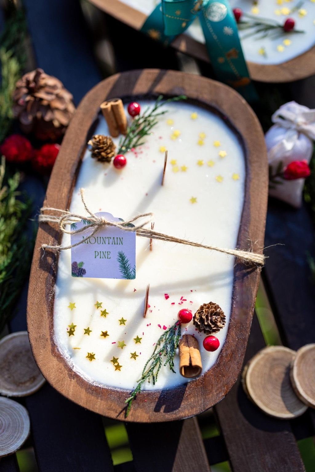 Handcrafted Christmas Dough Bowl Candle | Soy Wax | Farmhouse Holiday Decor