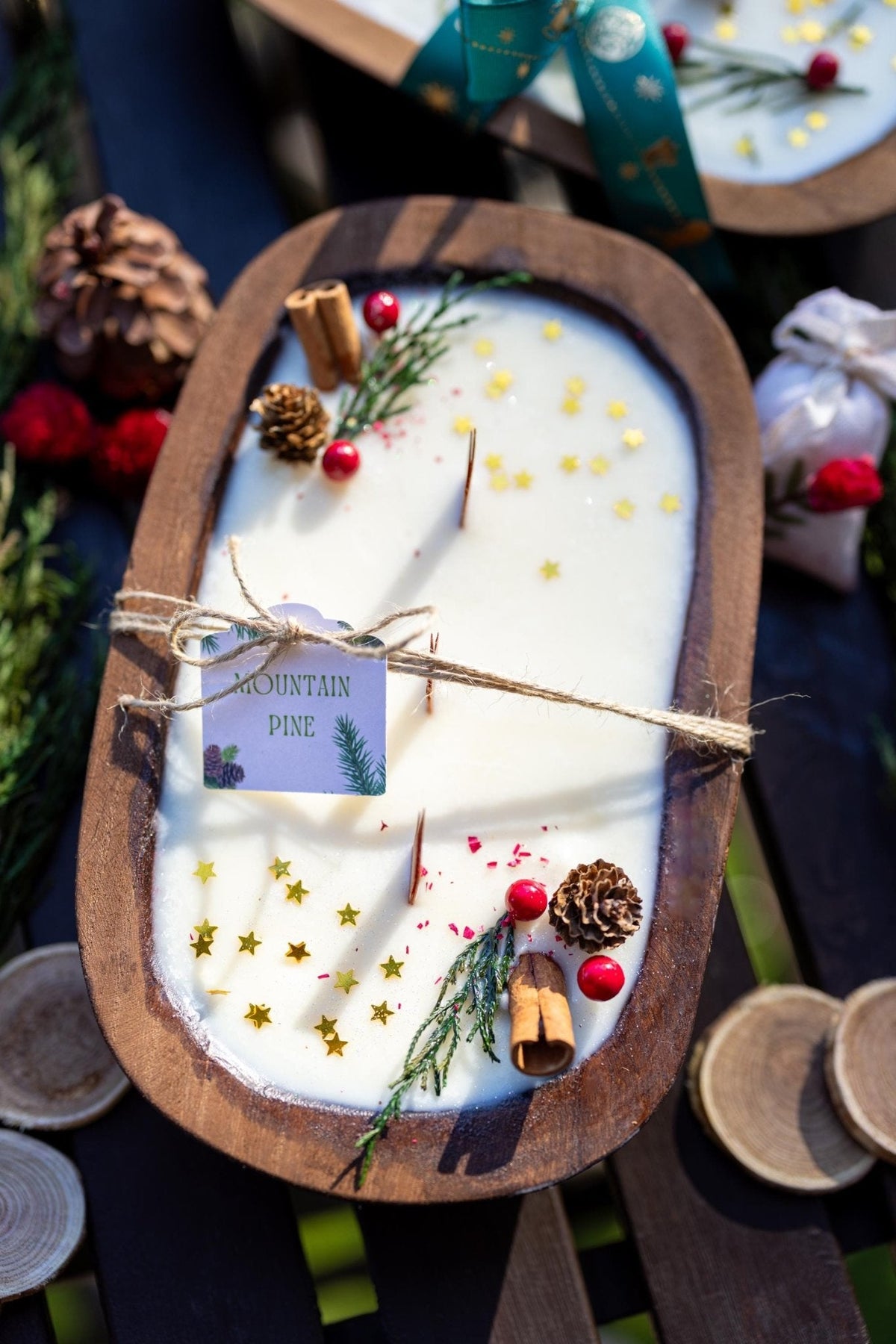 Handcrafted Christmas Dough Bowl Candle | Soy Wax | Farmhouse Holiday Decor