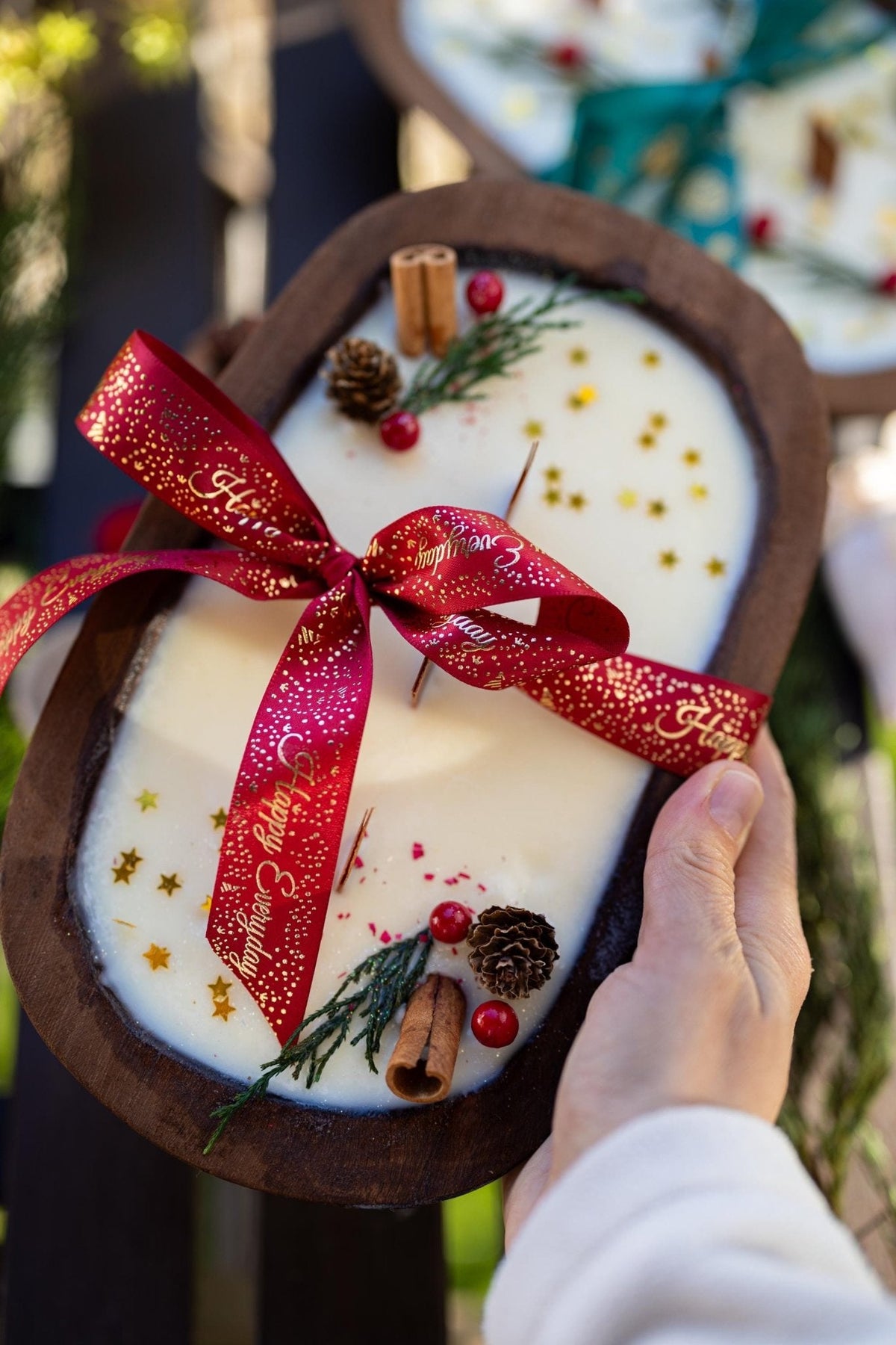 Handcrafted Christmas Dough Bowl Candle | Soy Wax | Farmhouse Holiday Decor
