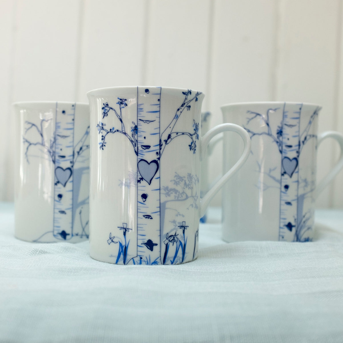 Personalized Ceramic Birch Mug Set – Custom Initials in Heart Design
